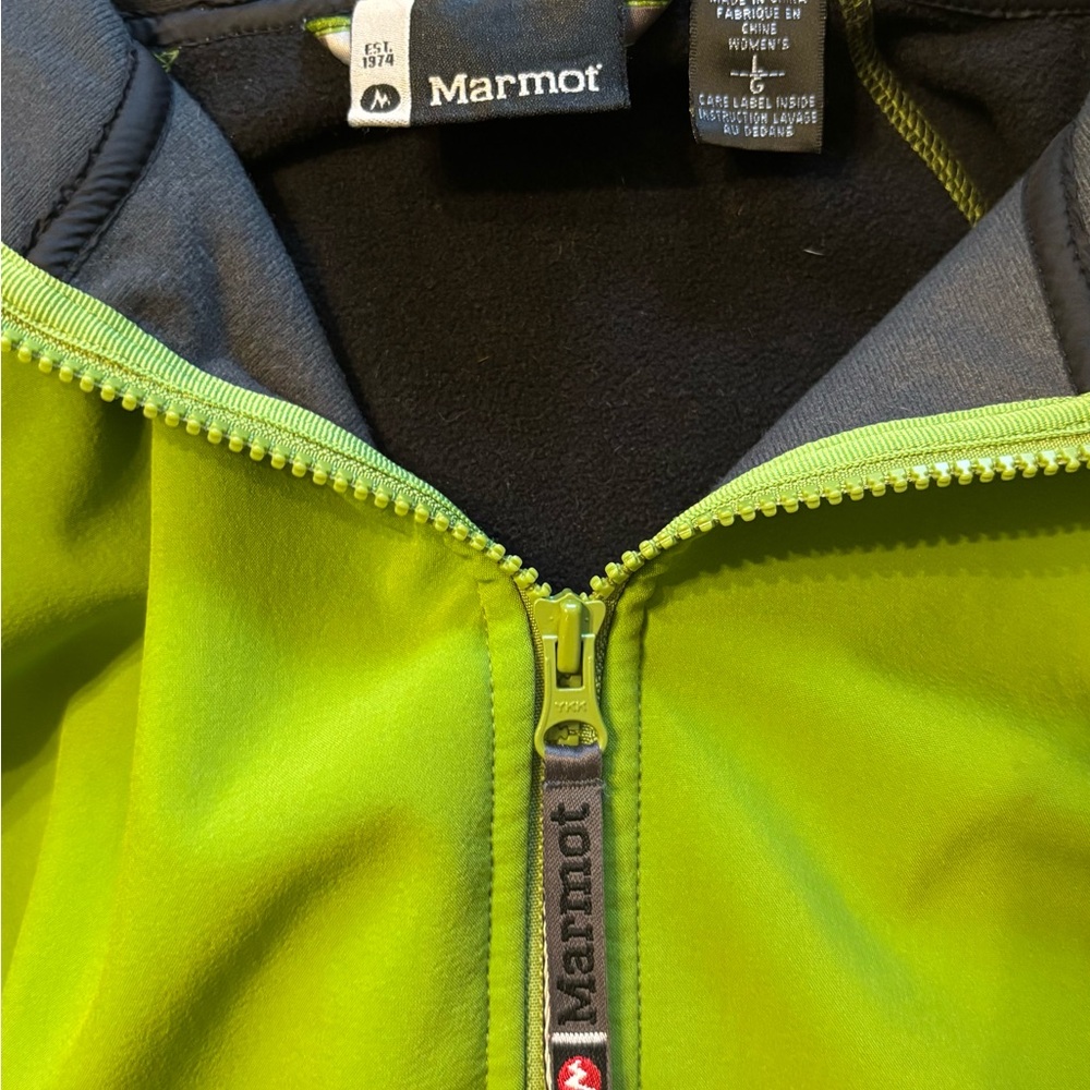 Marmot Jackets & Coats | Marmot Green Soft Shell Jacket With Faux Fur Trim Sz L|
